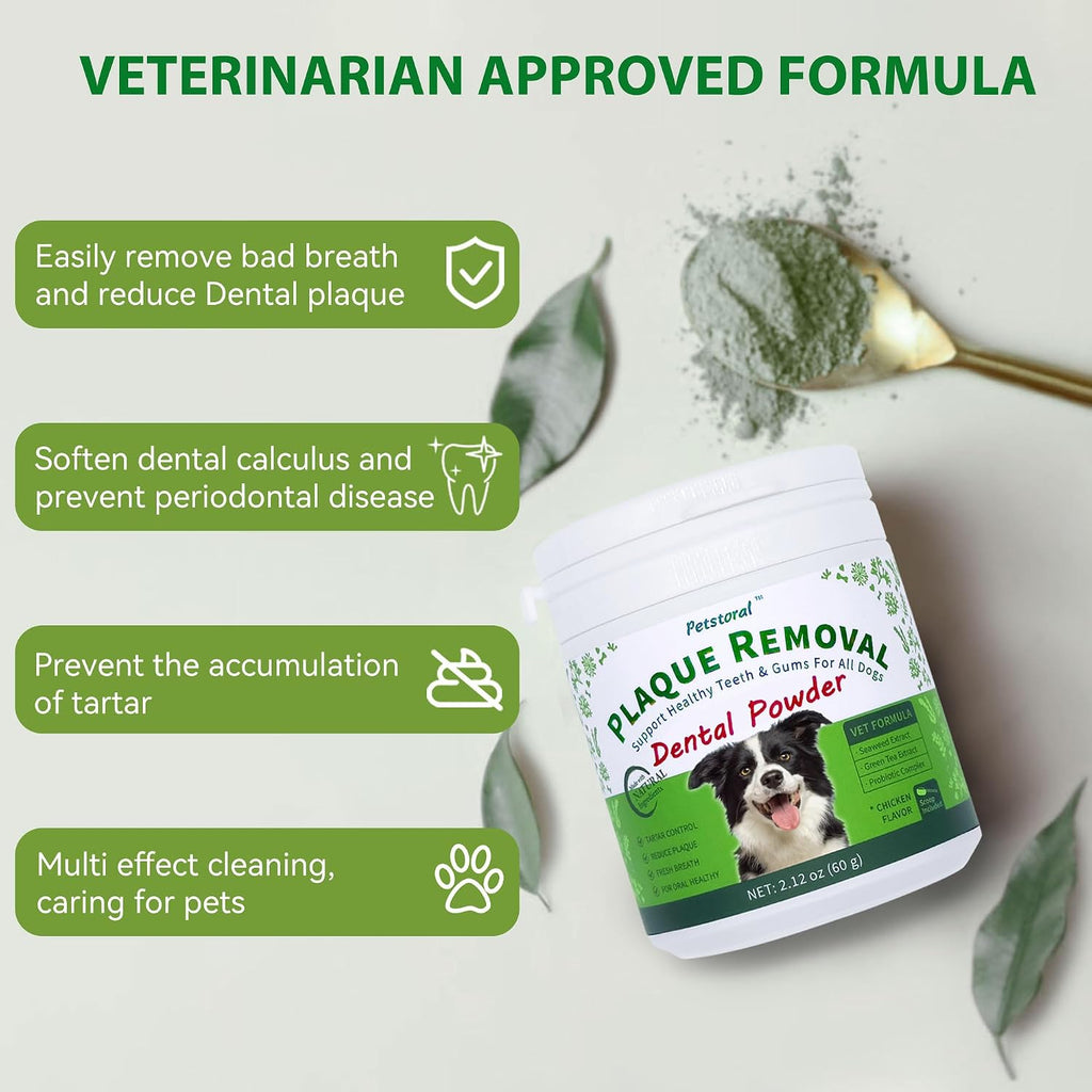 Close up of Petstoral dental powder packaging