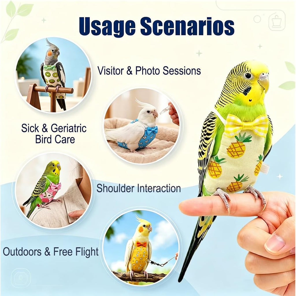 3 Pcs Reusable Bird Diaper Flight Suit with Leash Diaper Pads (Mix) - Image 4