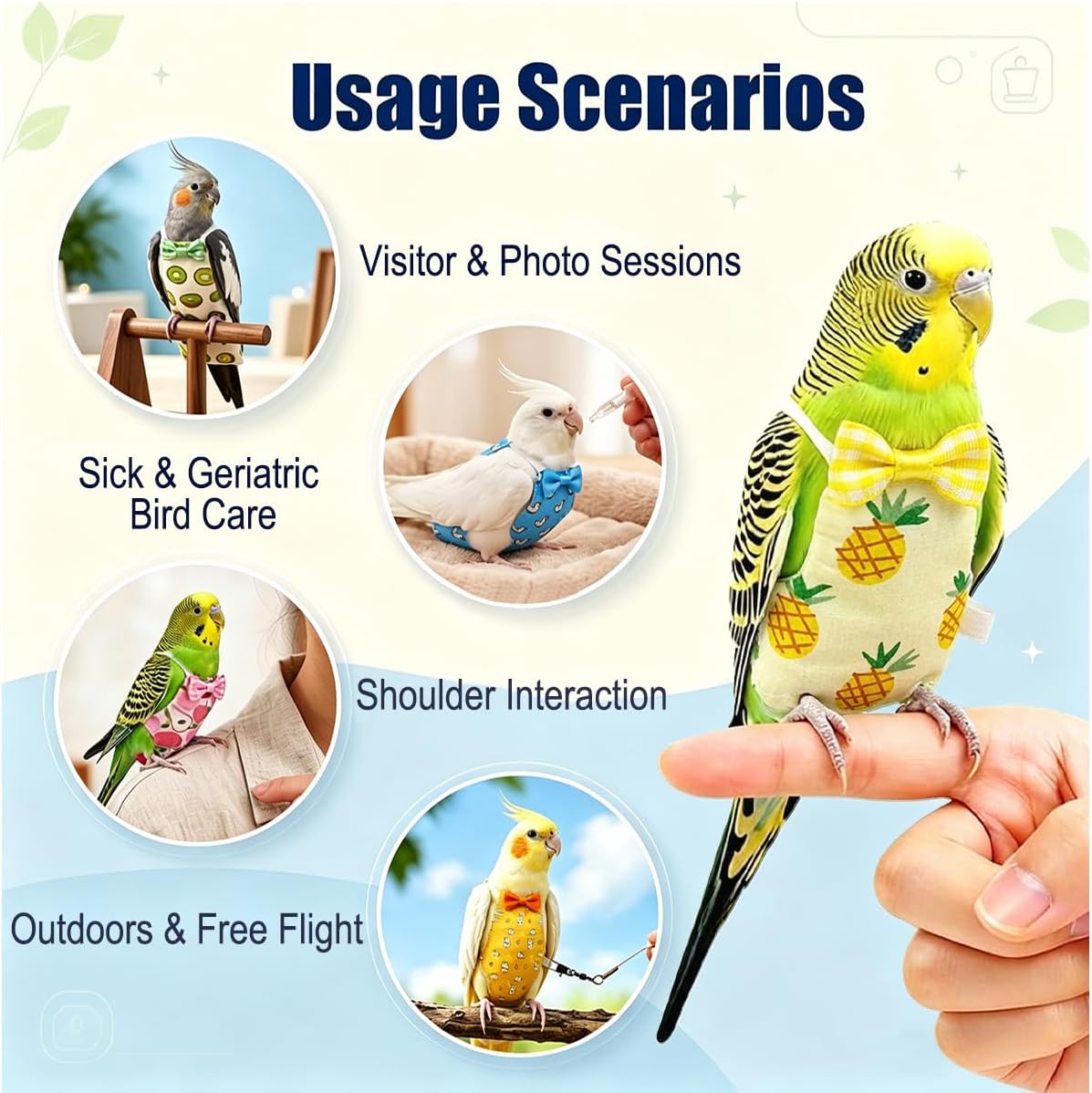 3 Pcs Reusable Bird Diaper Flight Suit with Leash Diaper Pads (Mix) - Image 4
