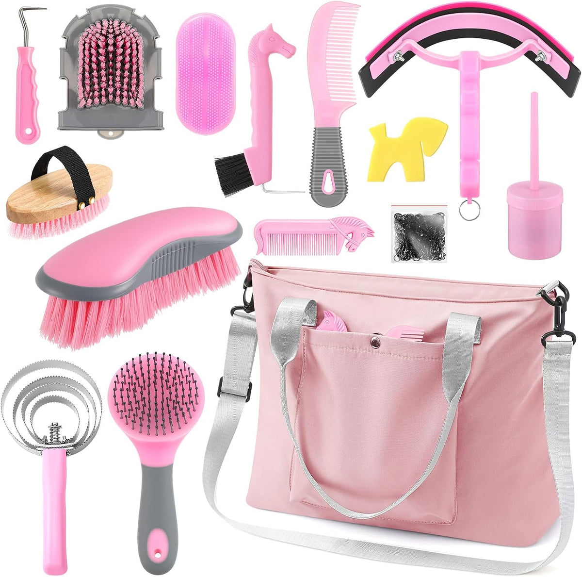 Abbylike 15 Pieces Horse Grooming Kit with Organizer Tote Bag Tack Room Supplies Horse Brush Sets Care Equine Cleaning Kit Shedding Grooming Massaging Tools (Beige) - Image 10