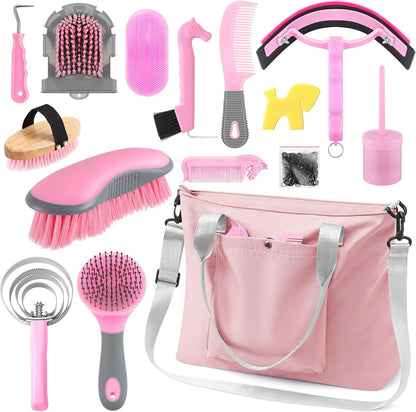 Abbylike 15 Pieces Horse Grooming Kit with Organizer Tote Bag Tack Room Supplies Horse Brush Sets Care Equine Cleaning Kit Shedding Grooming Massaging Tools (Beige) - Image 10