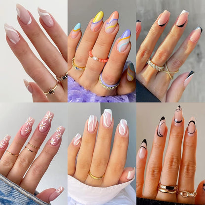 Dormitorry Misssix press on nails front view showing almond and square shapes