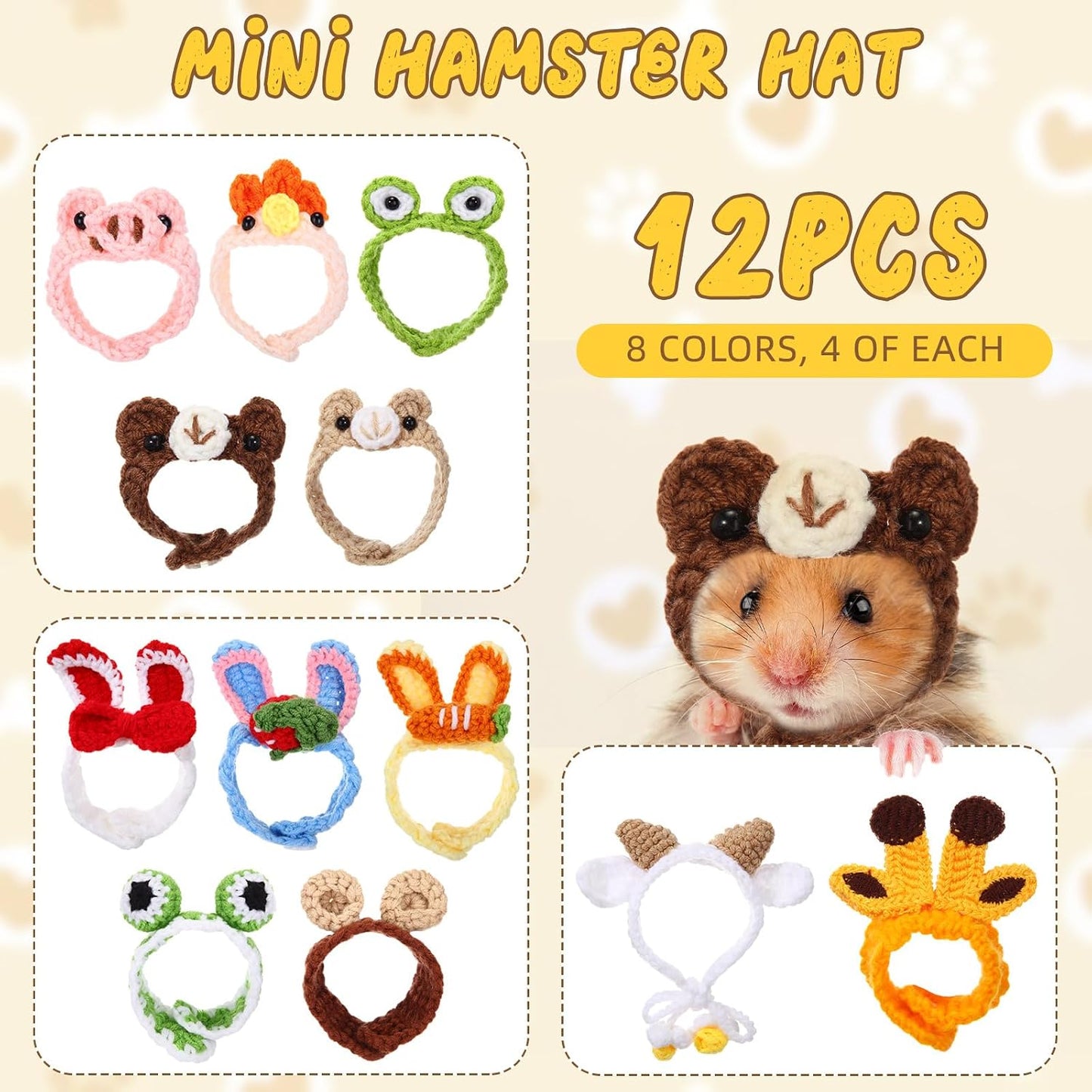 Handmade small animal costume headwear collection featuring twelve unique miniature styles for festive themes.