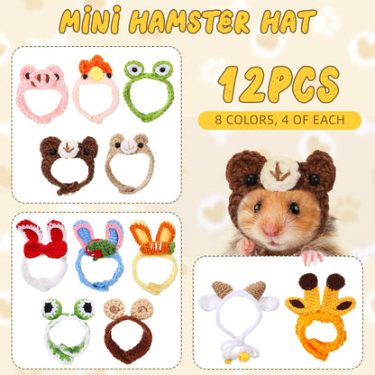 Handmade small animal costume headwear collection featuring twelve unique miniature styles for festive themes.