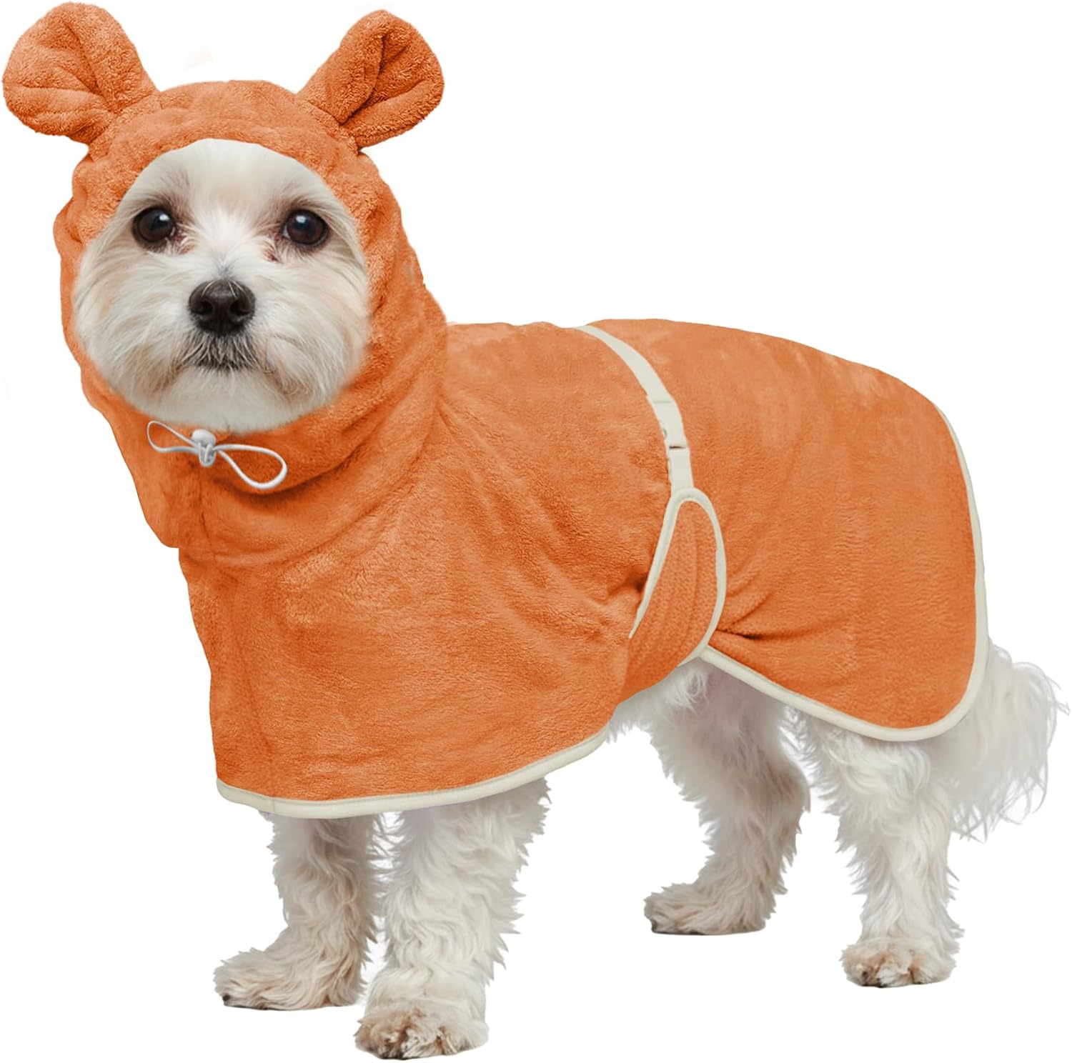 Dog Bathrobe Super Absorbent Towel Robe - Microfiber Bath Towels Fast Drying Coat for Dogs, Cute Dogs Clothes Adjustable Collar & Belly Strap Warm Keeping Hooded Dog Towel (Pink, Large) - Image 9