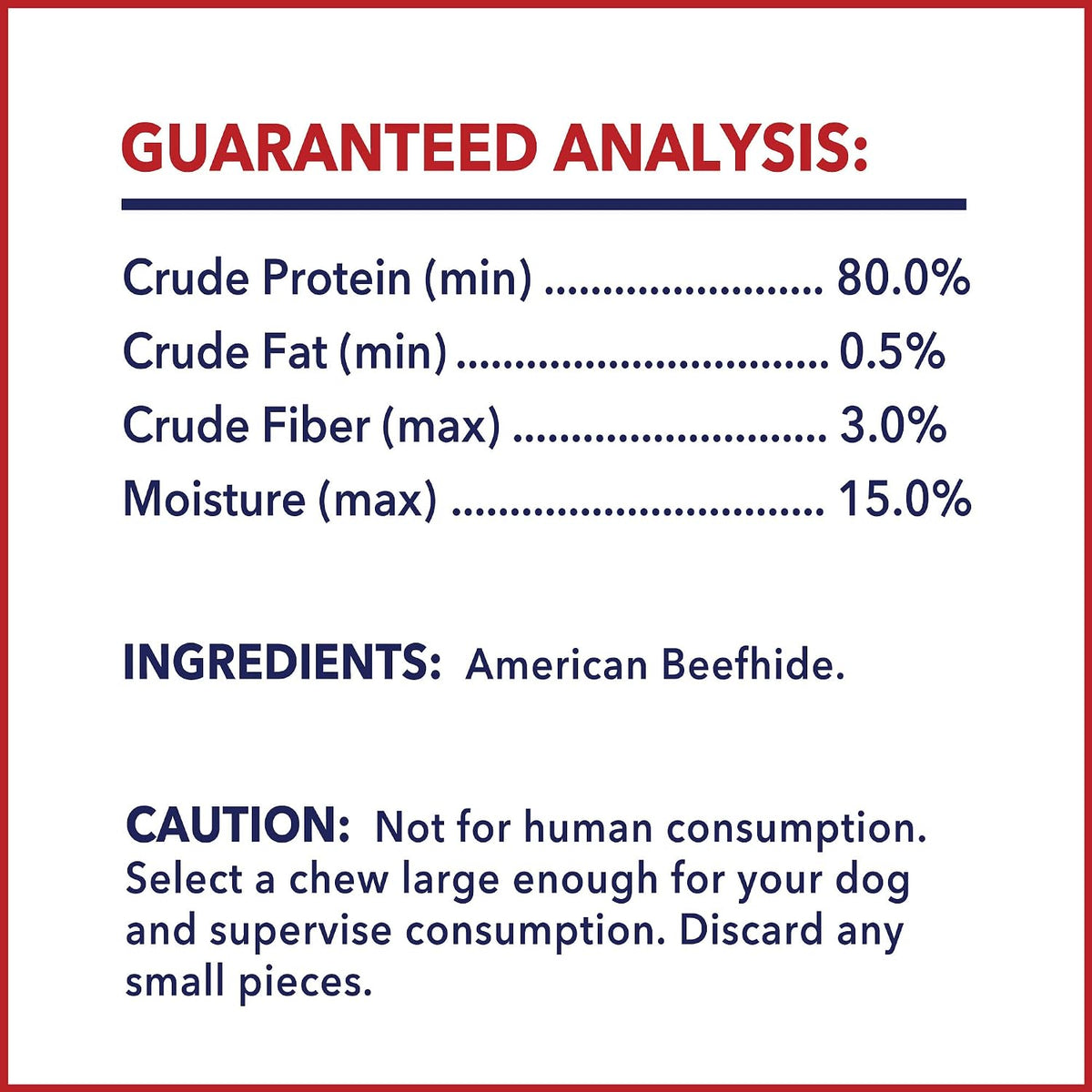 Pet Factory American Beefhide dog treats back label information