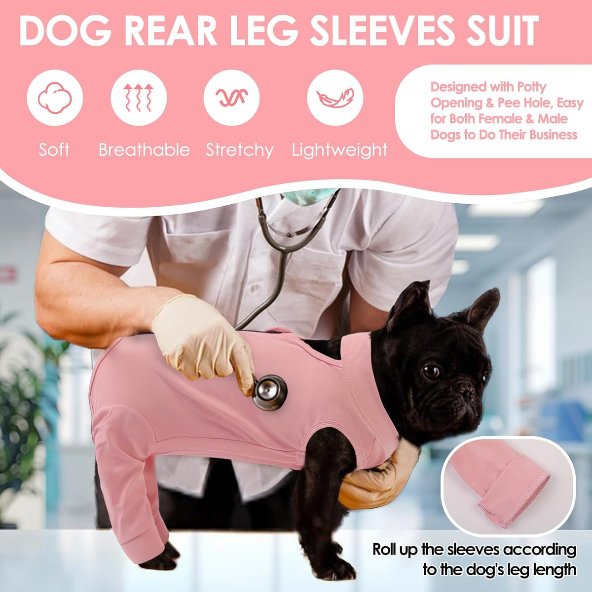 KOESON e-collar cone alternative bodysuit showing scissorable potty opening area
