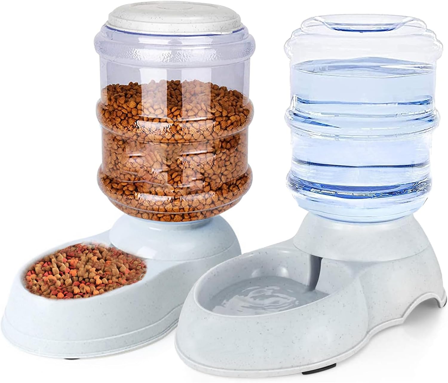 Leptzoa automatic dog feeder and water dispenser set front view showing grey gravity pet food station