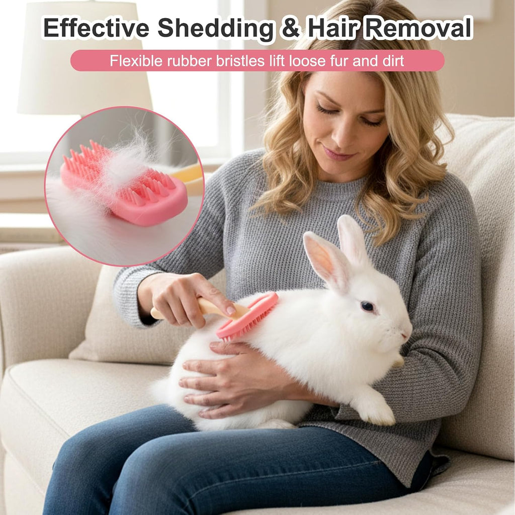 Yuanan washable silicone brush removing loose fur from a pet rabbit