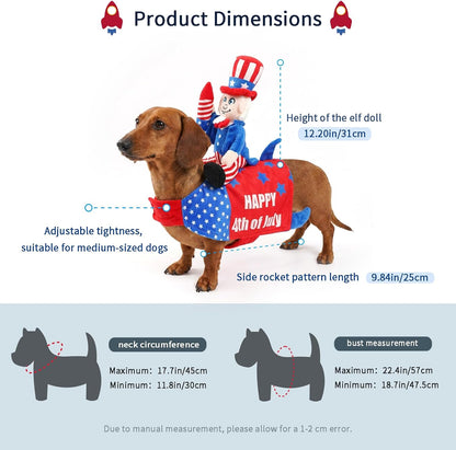 Side view of QIONG MENG Independence Day dog apparel with Uncle Sam riding a rocket design
