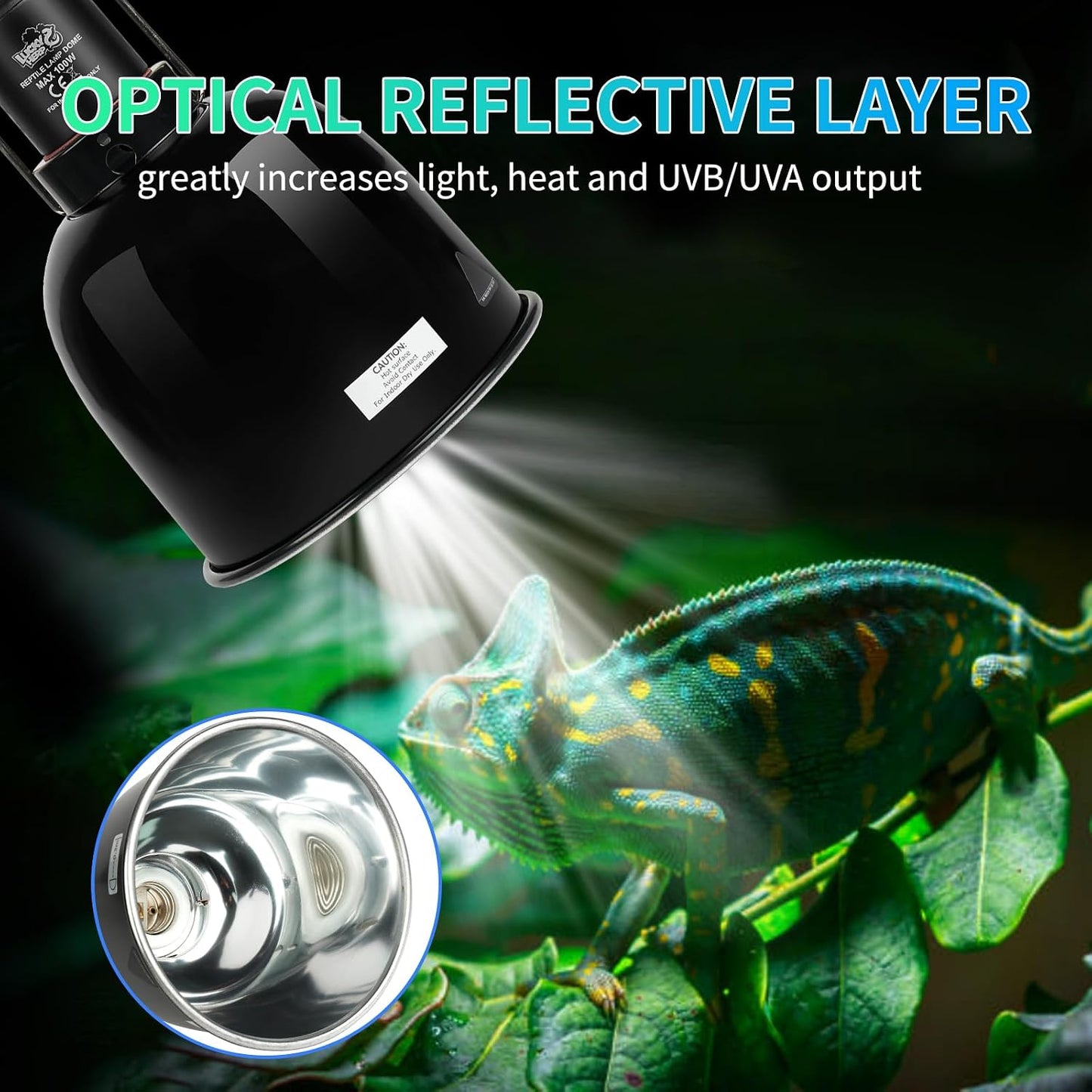 Lucky Herp 5.5 Inch deep dome reptile lamp fixture displaying the digital timer controller.