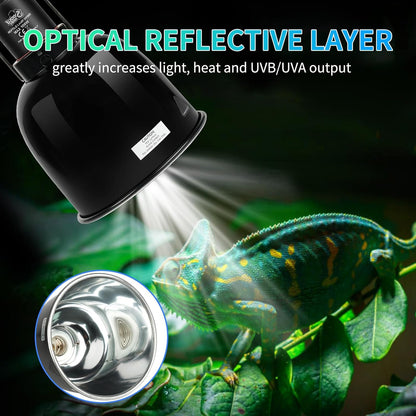Lucky Herp 5.5 Inch deep dome reptile lamp fixture displaying the digital timer controller.