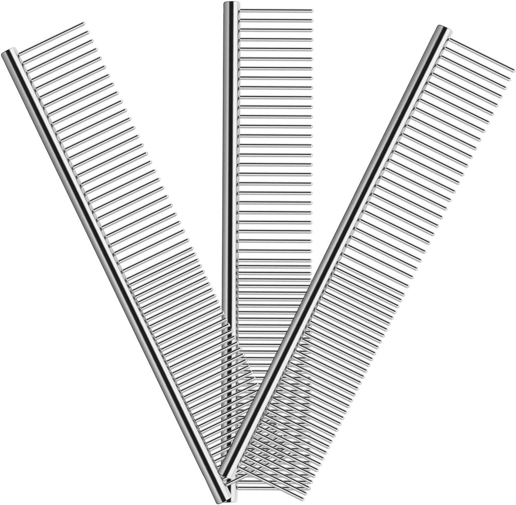 Elfirly stainless steel dog grooming comb three pack front view for professional pet dematting