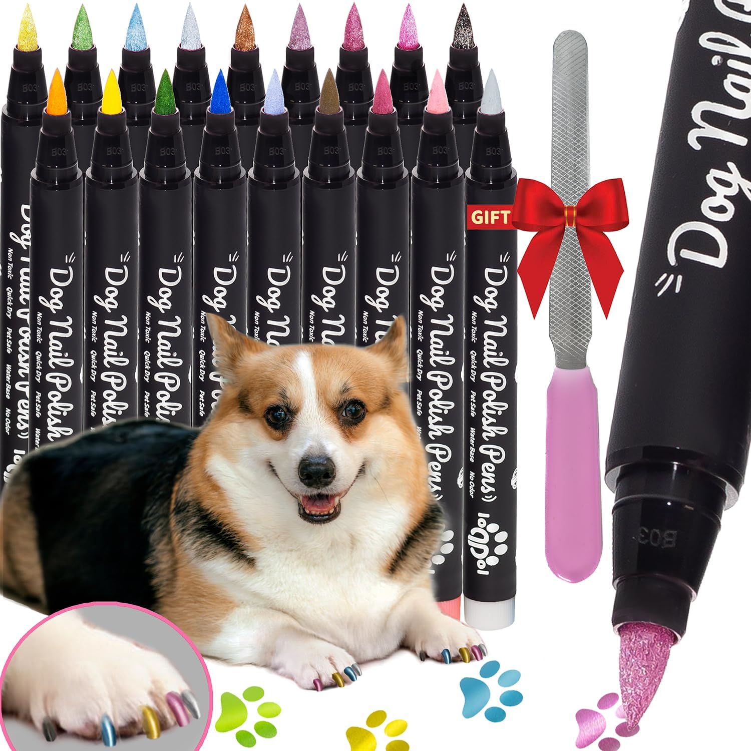 Loqpol 18 piece dog nail polish pen set front view