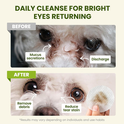 Hypoallergenic dog eye wipes cleaner container with natural plant-based ingredients listed