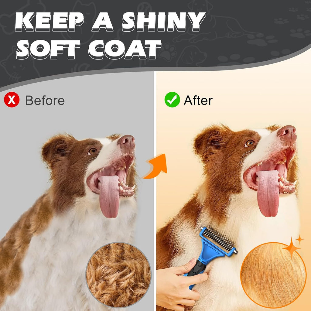 Professional UGNEL dog deshedding brush kit highlighting premium stainless steel components