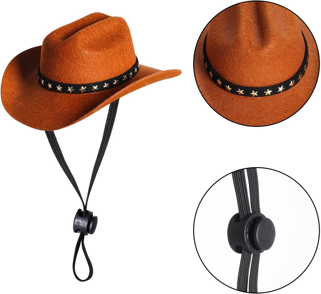 Choyaxo mini cowboy hat for cats and dogs highlighting the gold star pin detail.