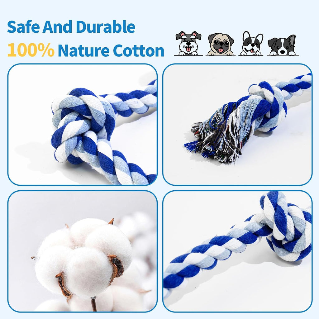 Close-up of the tightly woven natural cotton fiber knots on the premium WDZZHOT dog chew toy.