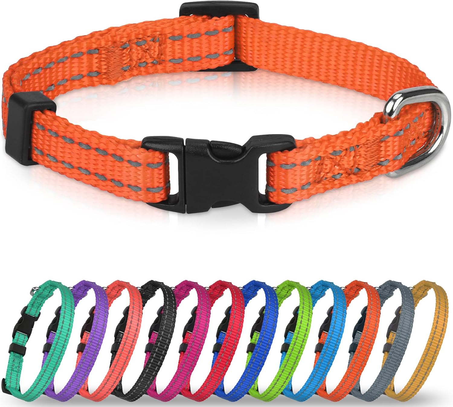 Joytale Dog Collars for Small Dogs, Feather-Light Double-Sided Reflective Nylon Collar for Night Safety, Adjustable Quick-Release for Growing Puppies, Hotpink, S (5/8" Width) - Image 13
