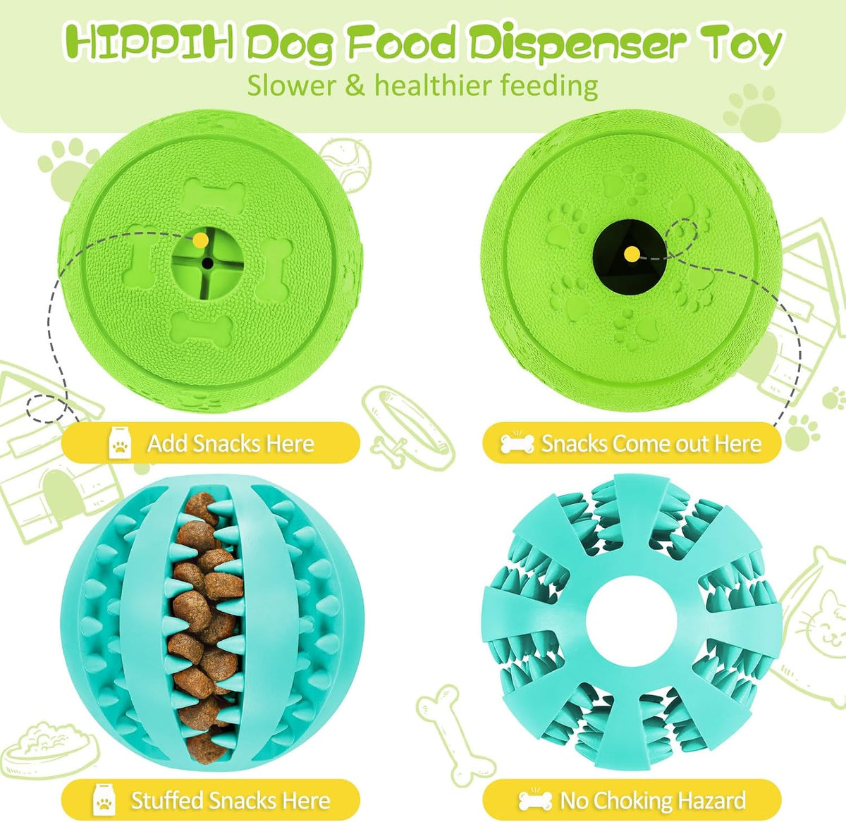 HIPPIH Dog Puzzle Toy 2 Pack, Interactive Dog Toys for Treat Dispensing, Durable Puppy Toys for Teething, Dog Treat Ball for Teeth/Slow Feeder/IQ Training/Playing, Blue-2.75'', Green-3.14'' - Image 9