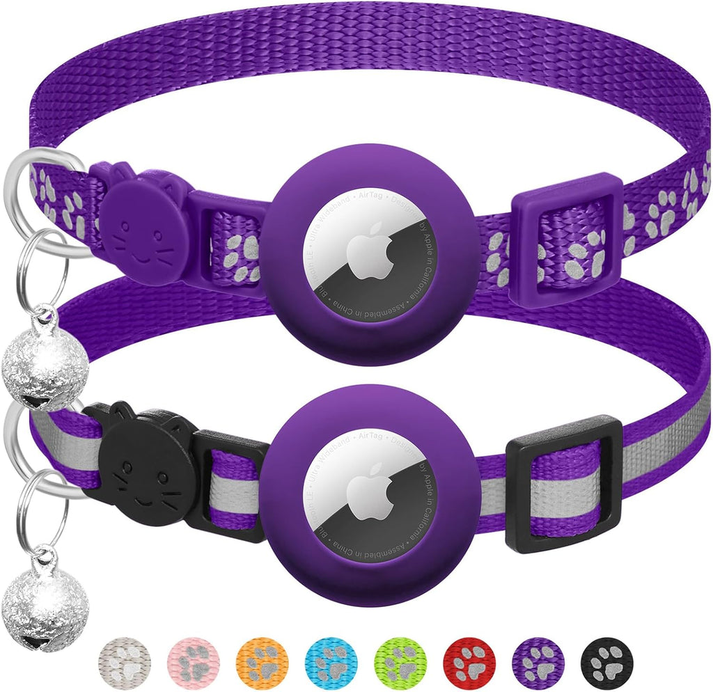 2 Pack Airtag Cat Collar Breakaway with Bell,Reflective Kitten Collar with Apple Airtag Cat Collar Holder,Adjustable 7-12In,Safety Buckle for Girl Boy Cats,Pet Supplies,Accessories,Gifts (Pink) - Image 9