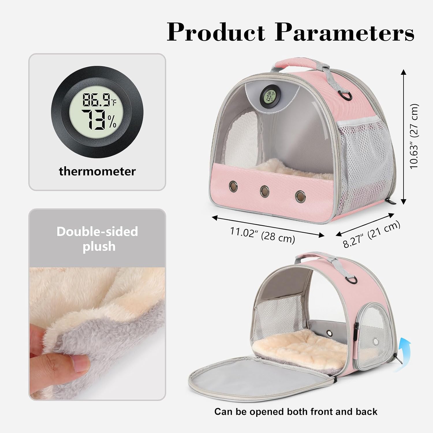 Bearded Dragon Travel Backpack Carrier with Reptile Thermometer and Humidity Gauge Lizard Travel Cage Space Capsule Clear Bubble Window Astronaut Reptile Bag for Ball Python (Pink, Carrier) - Image 2