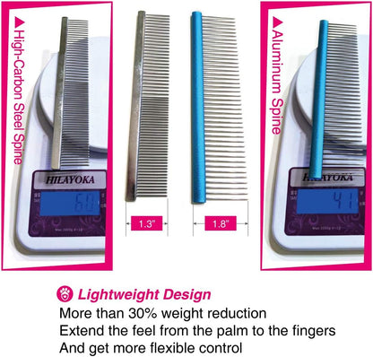 Close up view of the rounded end stainless steel teeth on the Claw Claws dog and cat comb