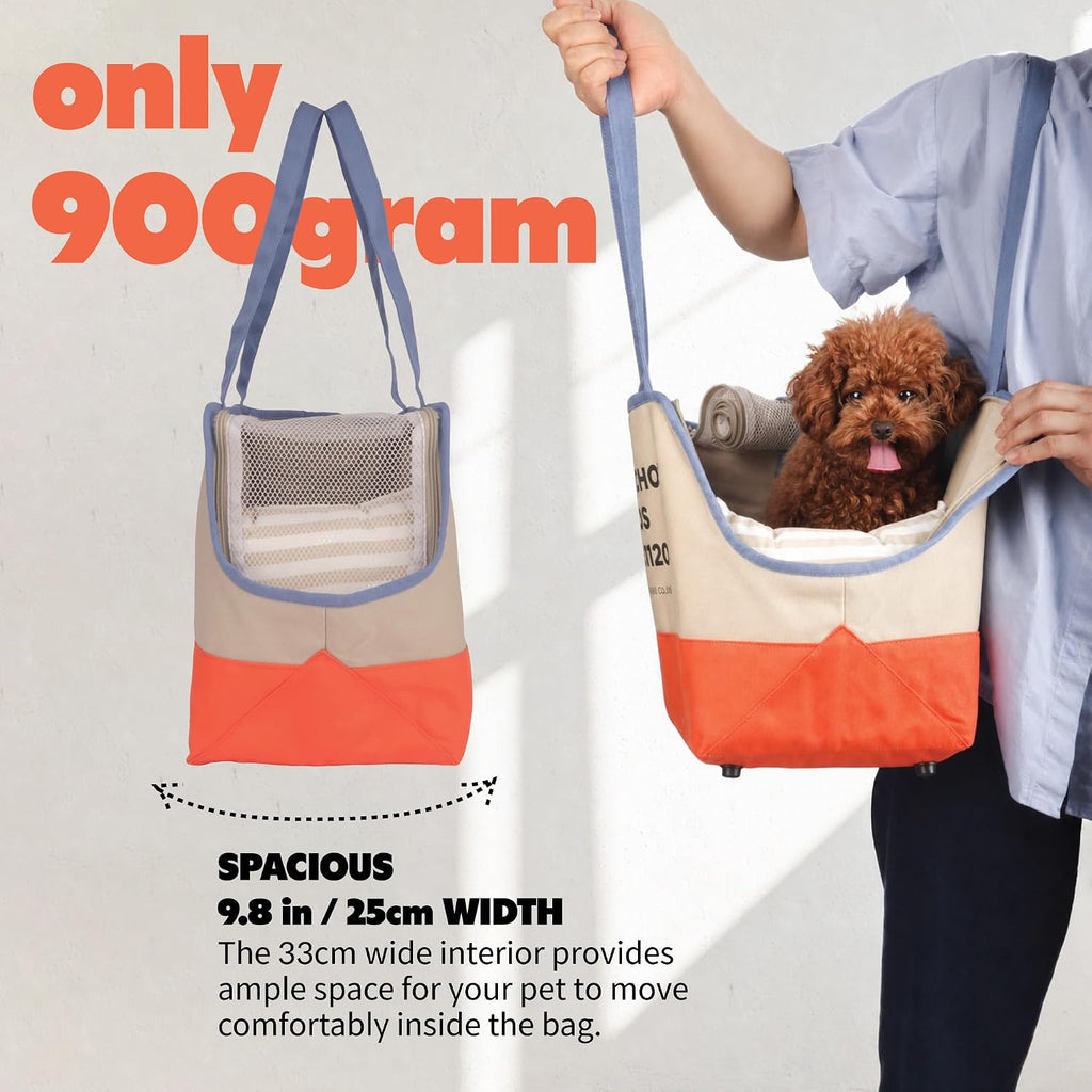 Interior view of Monchouchou dog tote showing safety leash hooks