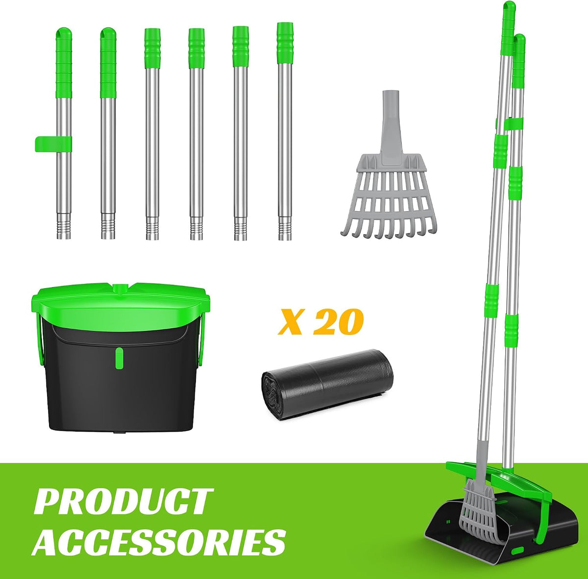 Eocnrhe Pooper Scooper with Bag Attachment, 50 inches Long Handle Pooper Scooper, Poop Scooper for Dogs, Dog Poop Scooper for Yard, Pooper Scooper for Large Dogs Heavy Duty, Poop Scooper Bin & Rake - Image 9