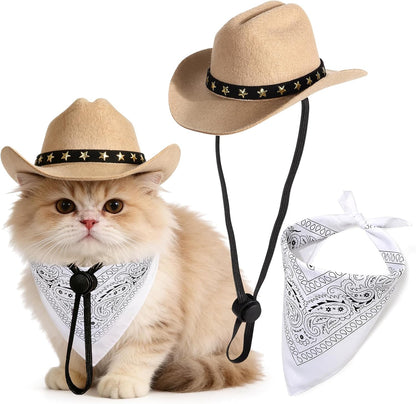 Pet Cowboy Costume, Dog Cowboy Hat with Bandana Scarf, Adjustable Cat Cowboy Hat for Party Cosplay Christmas, Halloween Cowboy Costumes for Small Pet Dogs Cats (Brown, Small) - Image 11