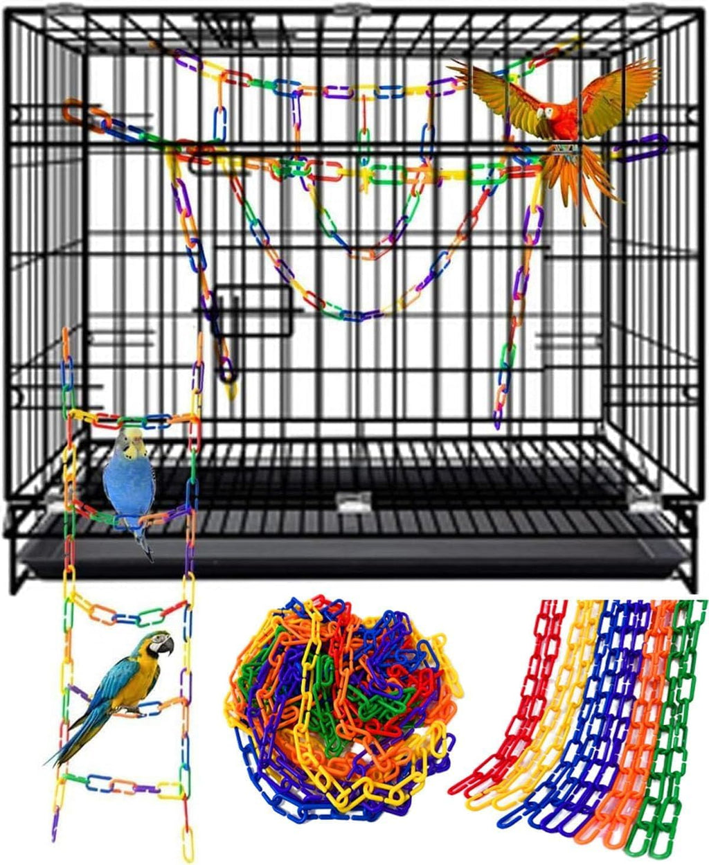 DIY bird cage swing made from Hyamass plastic chain links