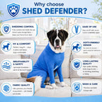 Shed Defender full body dog bodysuit showing underbelly zipper design.
