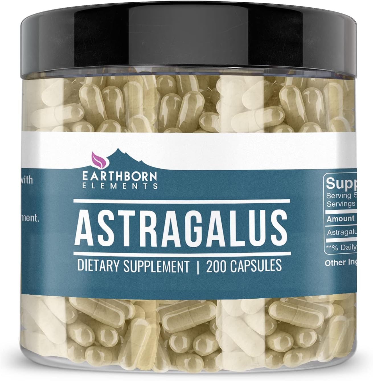 Earthborn Elements Astragalus Extract 200 Capsules bottle front view showing pure immune support supplement.