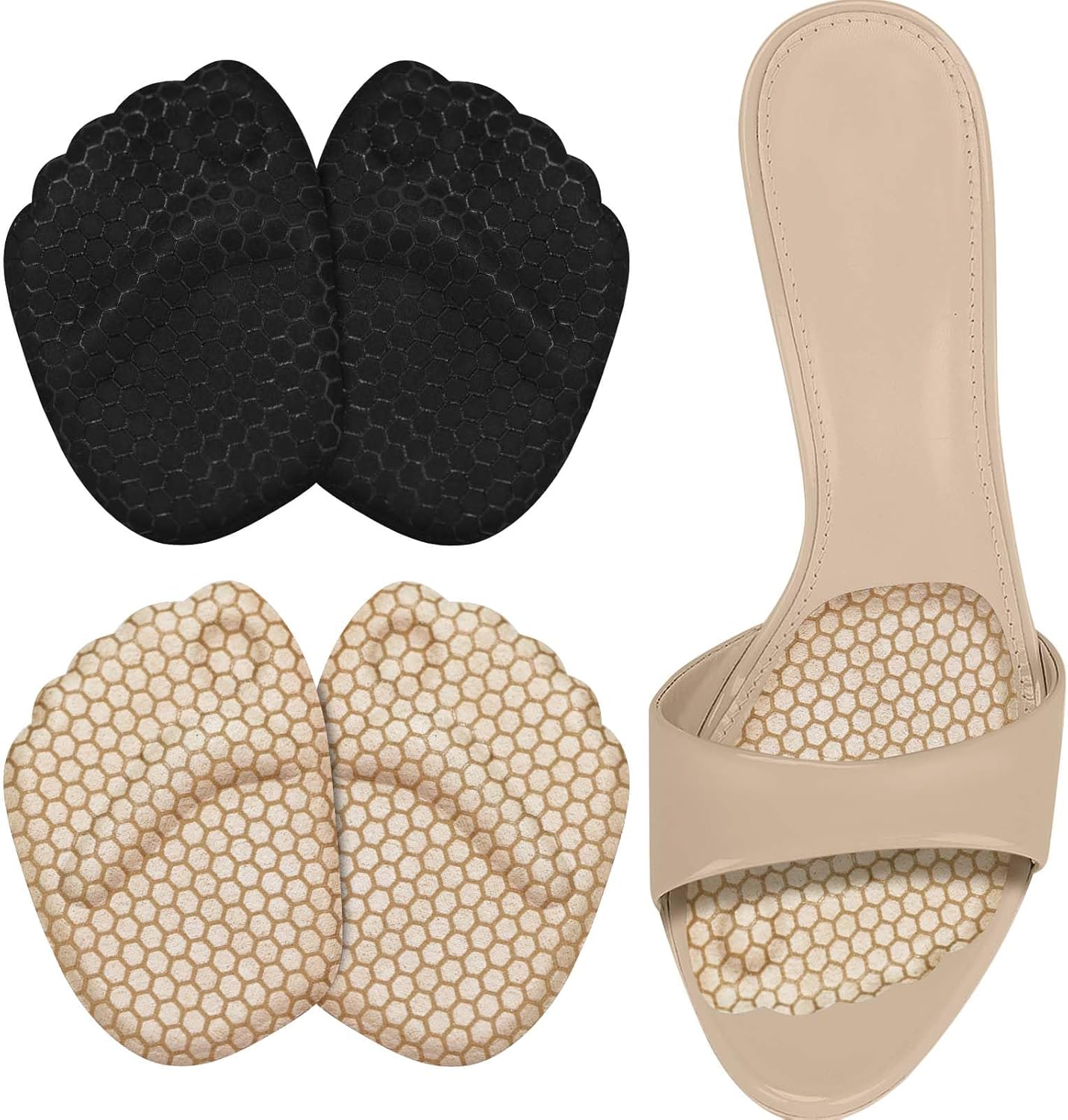 Zaiwoo Metatarsal Pads for women front view of nude gel cushions for high heels.