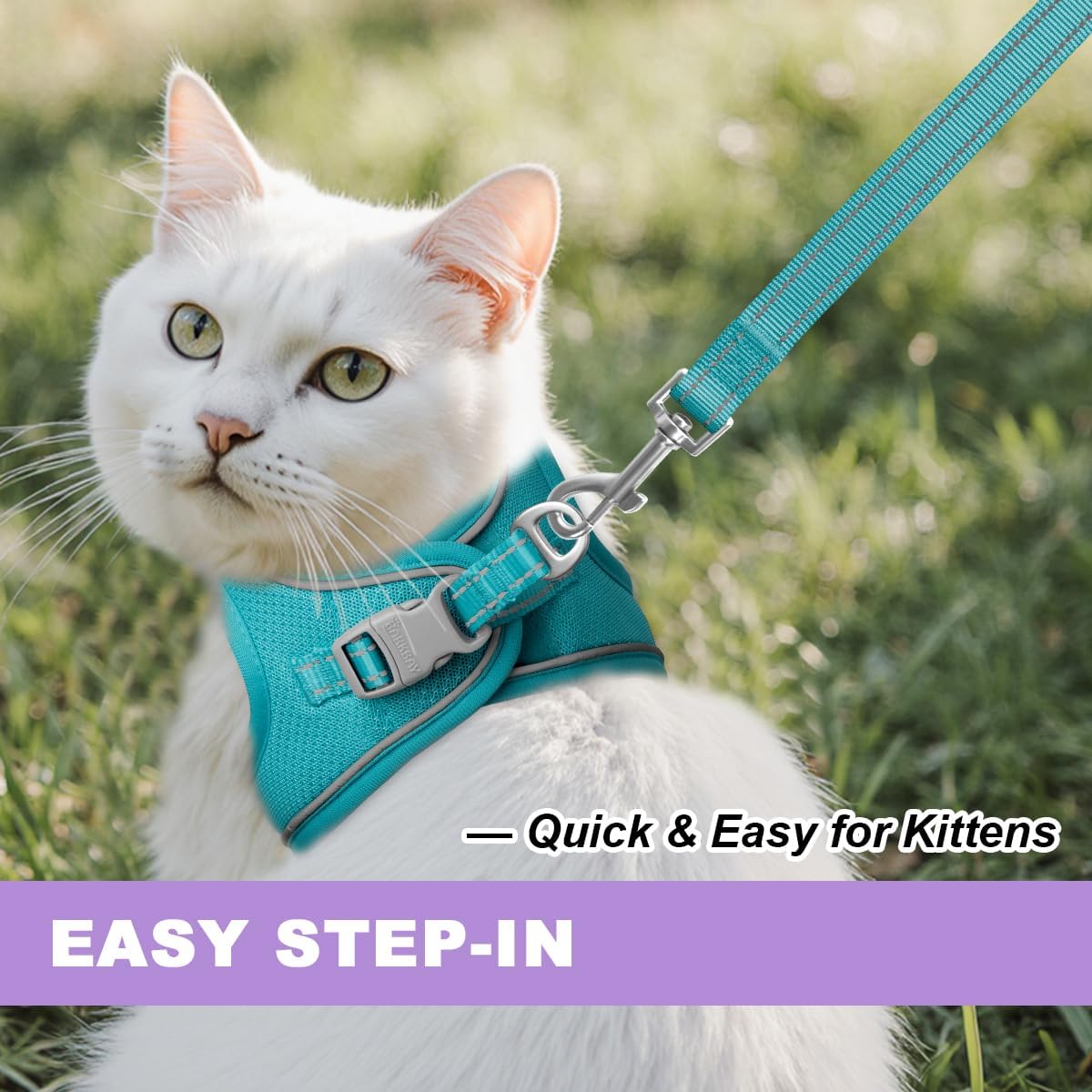 Cat Harness and Leash Set,Escape Proof Kitten Harness,Step in Adjustable Soft Lightweight,Easy Control,Reflective Strips Comfortable for Walking Travel(Blue,XS) - Image 9