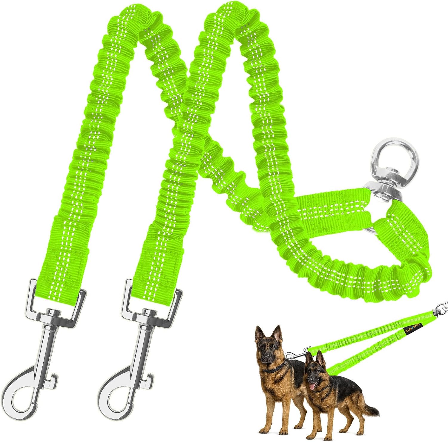 MingXpet 2 Dog Leash, Dog Leash for 2 Dogs, 360 degrees Swivel No Tangle Double Walking Training Leashes for Small Dogs, Comfortable Shock Absorbing Reflective Bungee, Black - Image 11