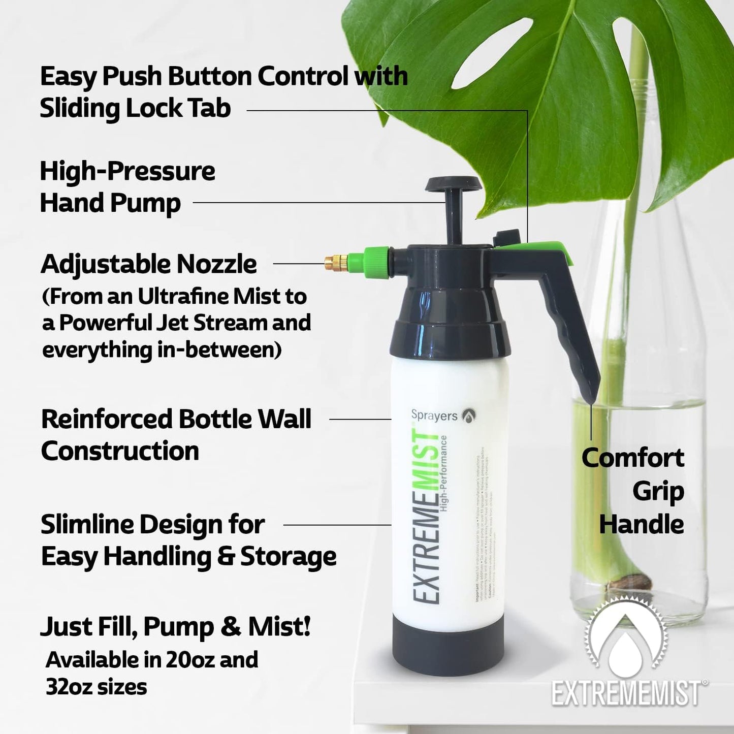 Handheld 20 fluid ounce reptile mister pressurized pump system