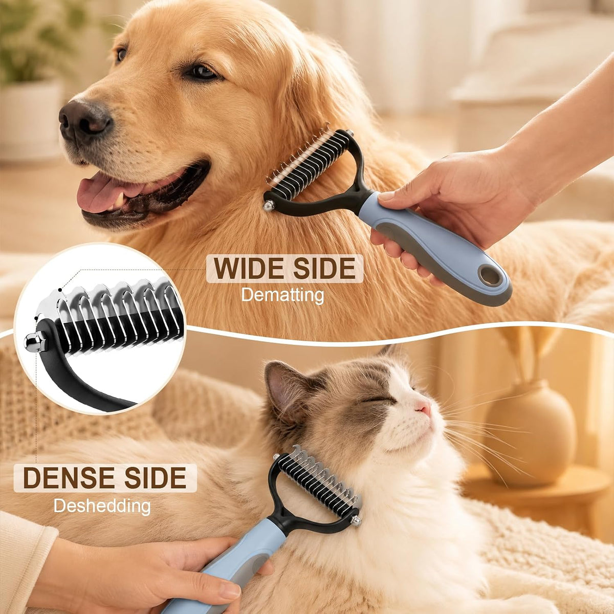 Pet knotter brush showing anti-slip handle grip
