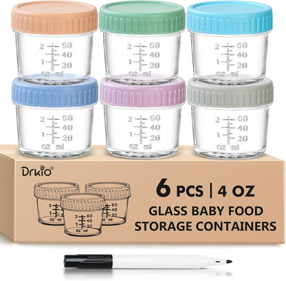 Drkio 6 pack glass baby food storage containers front view