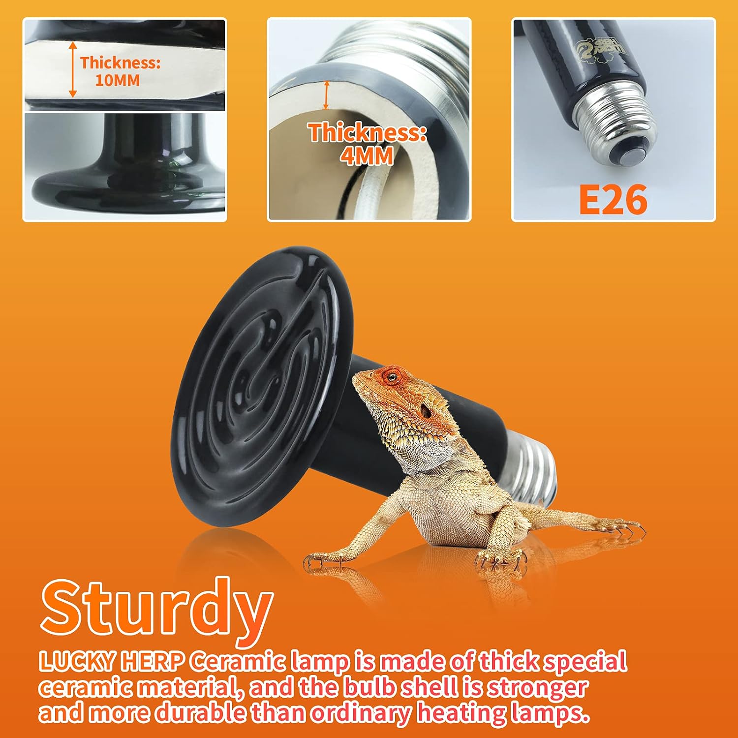Lucky Herp 120 Volt reptile heating emitter showing durable ceramic shell