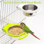 Stainless steel parrot food and water bowls for cage installation