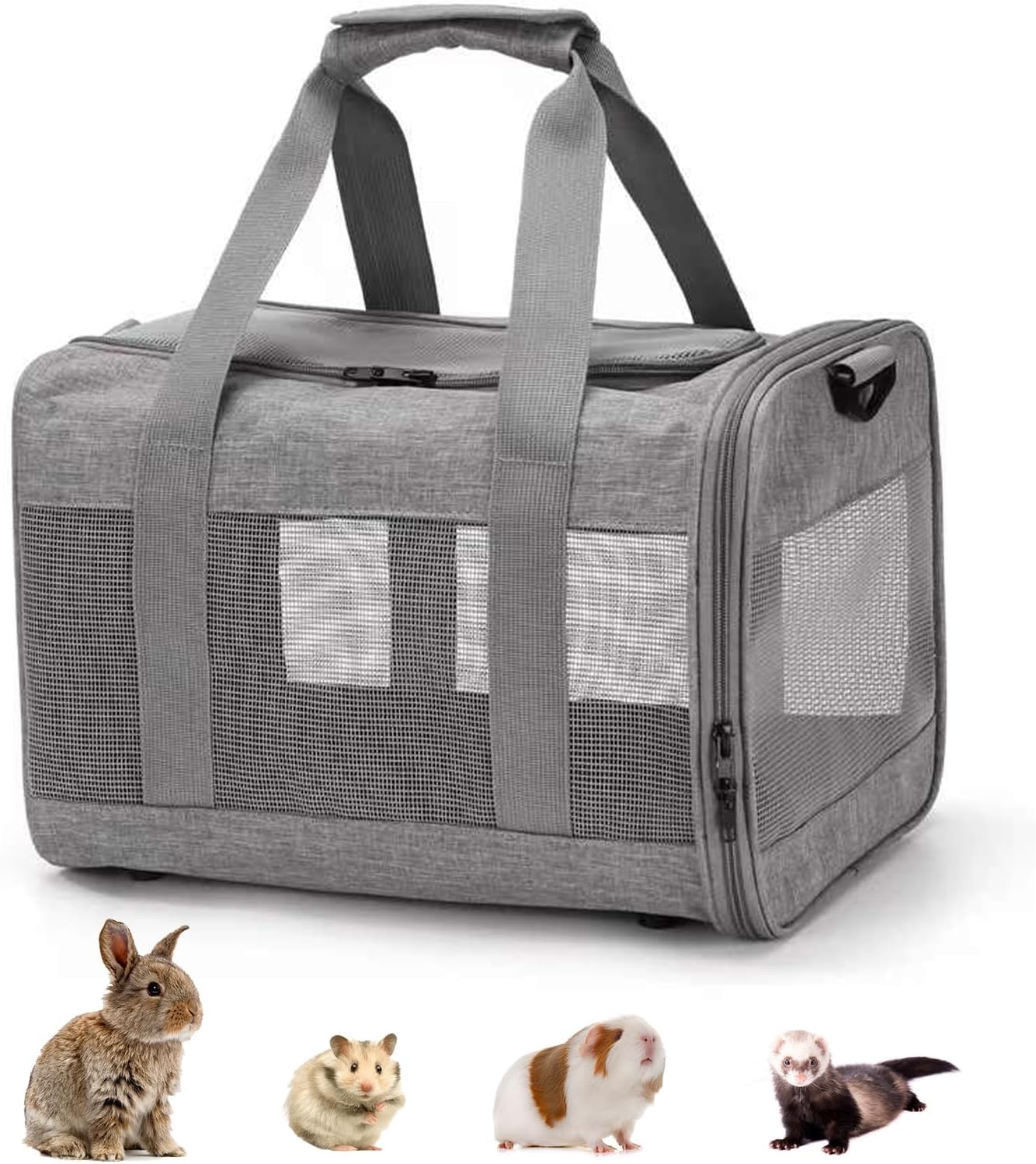 kathson Small Animal Carrier Bag, Guinea Pig Rabbit Travel Carrier Breathable Mesh Window Pet Portable Hand Bag for Hamster Bird Bunny Bearded Dragon Kitty and Etc (Grey) - Image 1