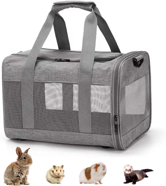 kathson Small Animal Carrier Bag, Guinea Pig Rabbit Travel Carrier Breathable Mesh Window Pet Portable Hand Bag for Hamster Bird Bunny Bearded Dragon Kitty and Etc (Grey) - Image 1