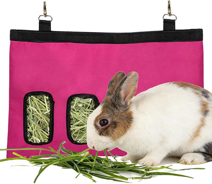 Rabbit Hanging Hay Feeder Bag Large Capacity Small Animal Hay Dispenser 600D Oxford Cloth Rabbit Hay Storage Bag for Bunnies Guinea Pigs Chinchillas (Black) - Image 9