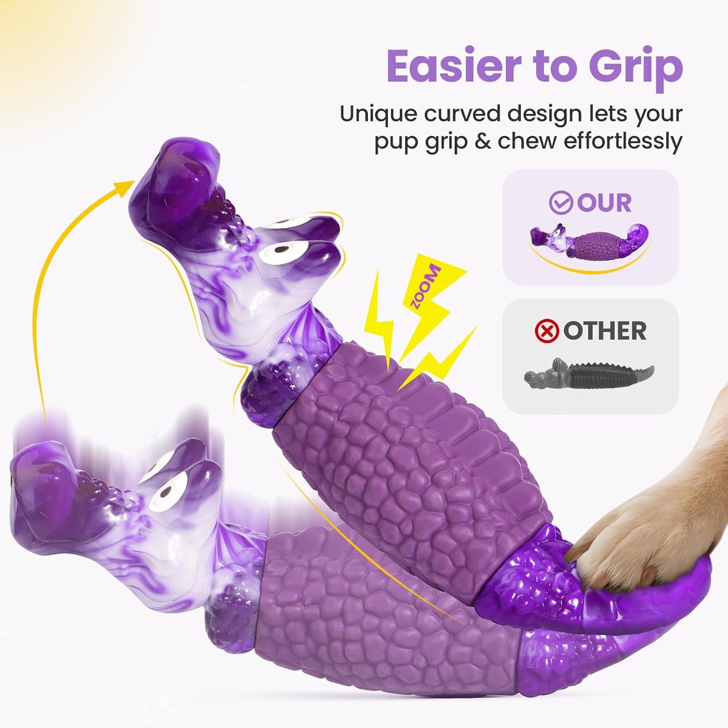 Close up of HGB alligator toy textured surface for dental cleaning