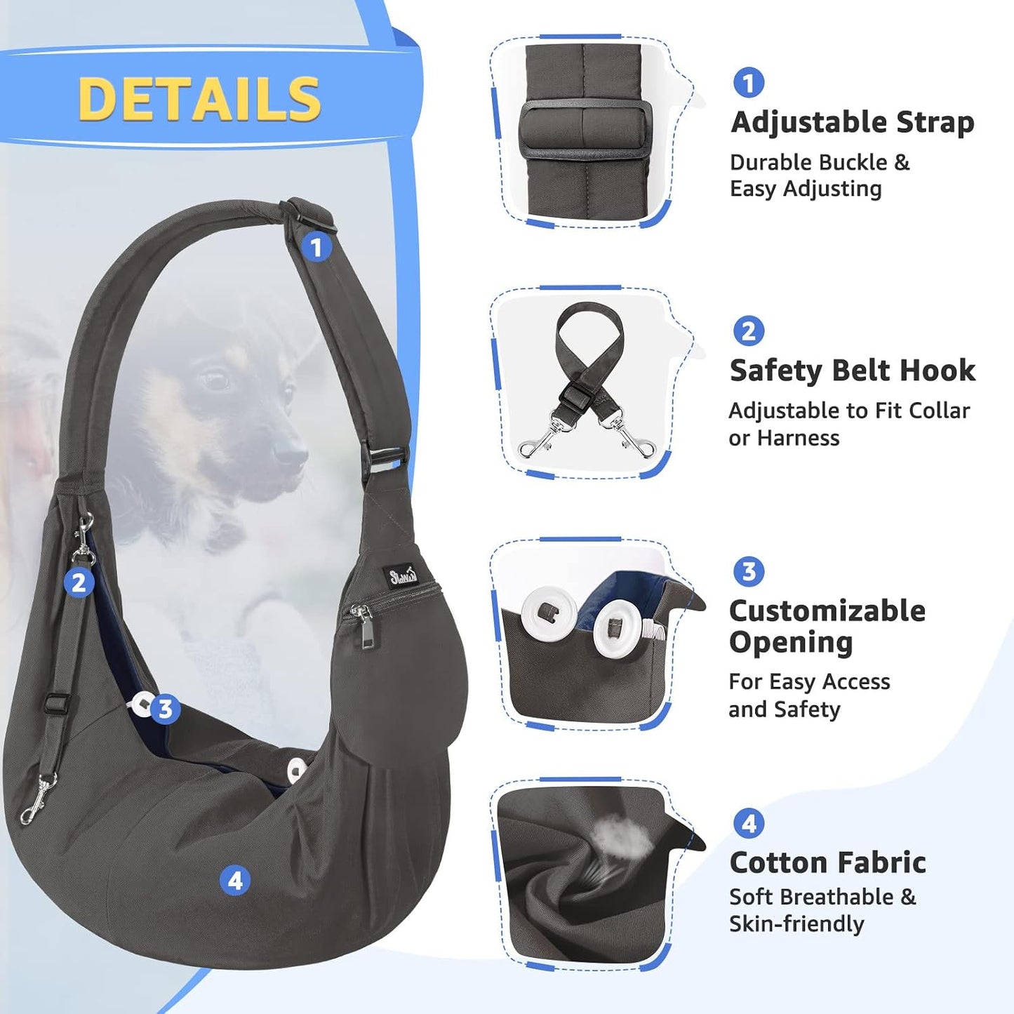 SlowTon pet sling thick padded shoulder strap detail