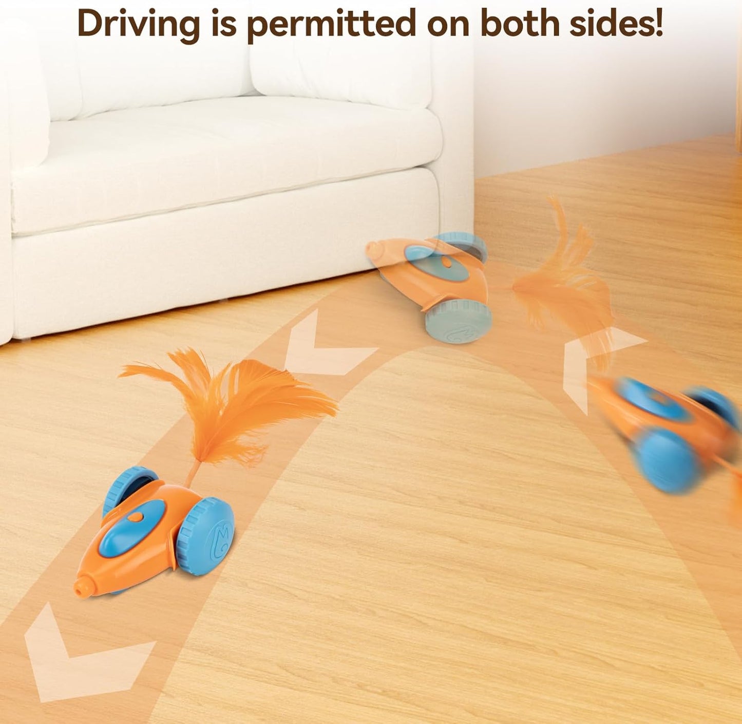 Smart electronic cat car toy with soft protective silicone bumper close up.