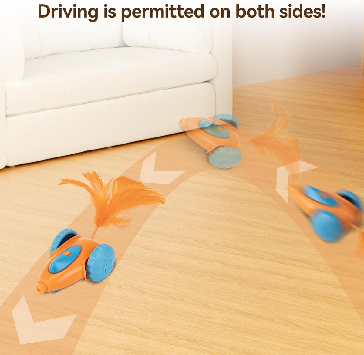 Smart electronic cat car toy with soft protective silicone bumper close up.