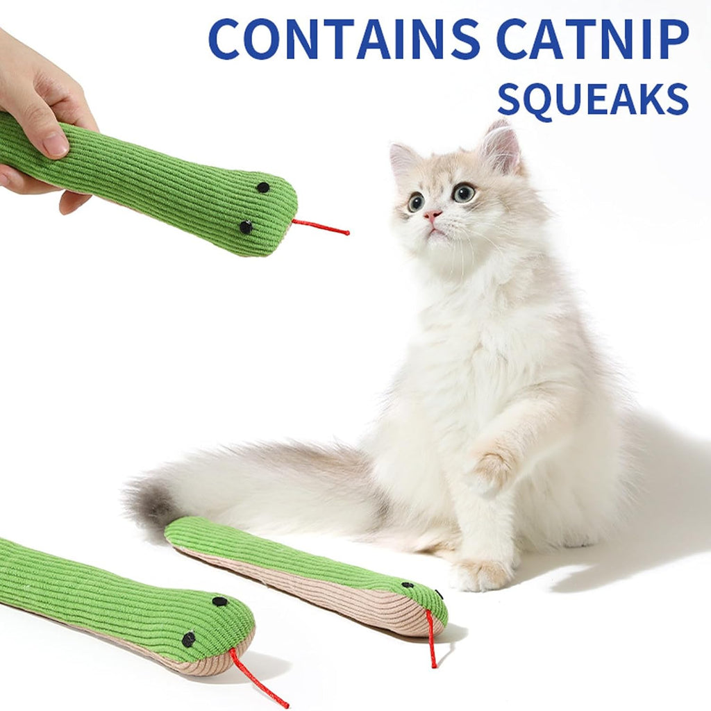 Peiiwdc plush snake cat toy showcasing the elongated shape ideal for feline bunny kicks.