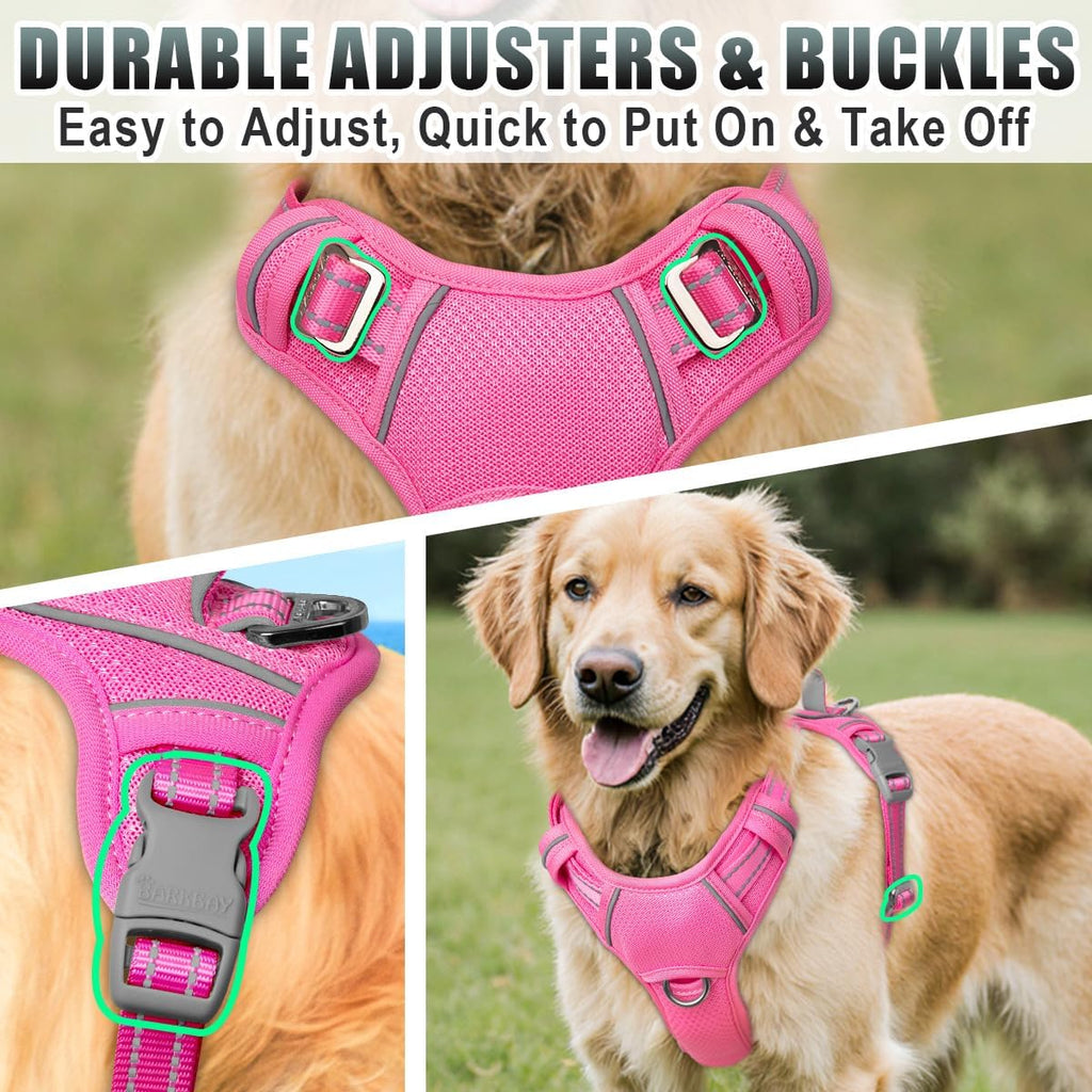 Reflective strips on Barkbay dog harness glowing in low light